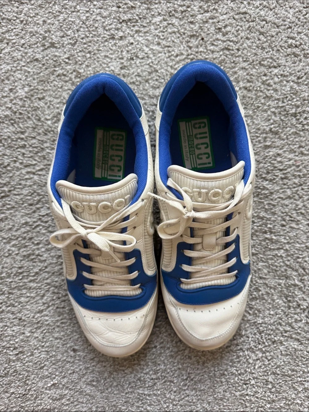 Gucci Cream & Royal Blue Leather Sneakers